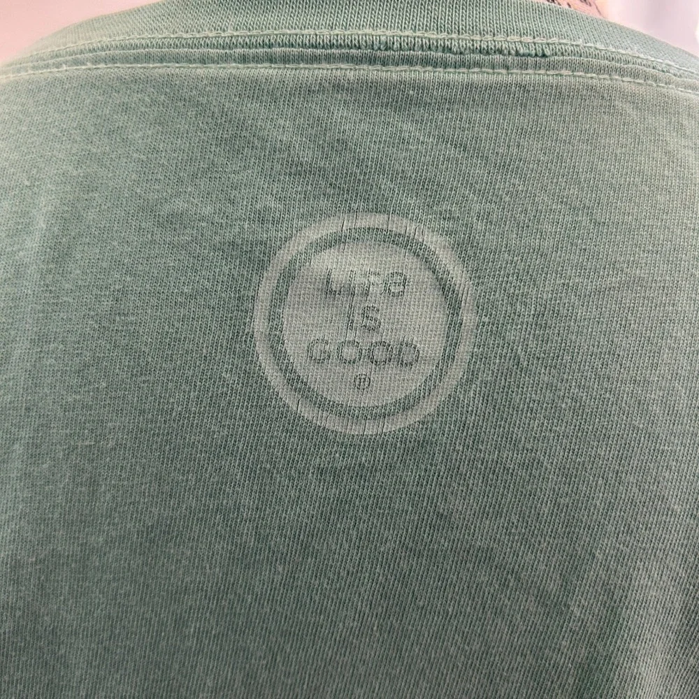 Life is Good Medium Green Good Dolphin Long Sleeve V-neck Tee Beach 100% Cotton - Picture 5 of 10